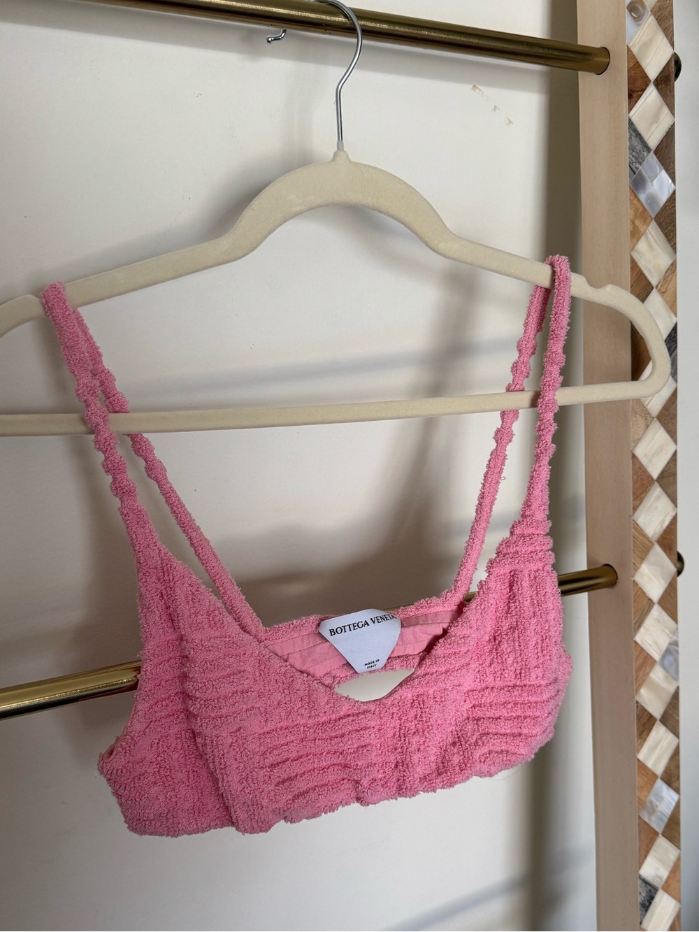 Bottega Veneta Pink Terry Towelling Jacquard  Intrecciato Bralette Crop Top S